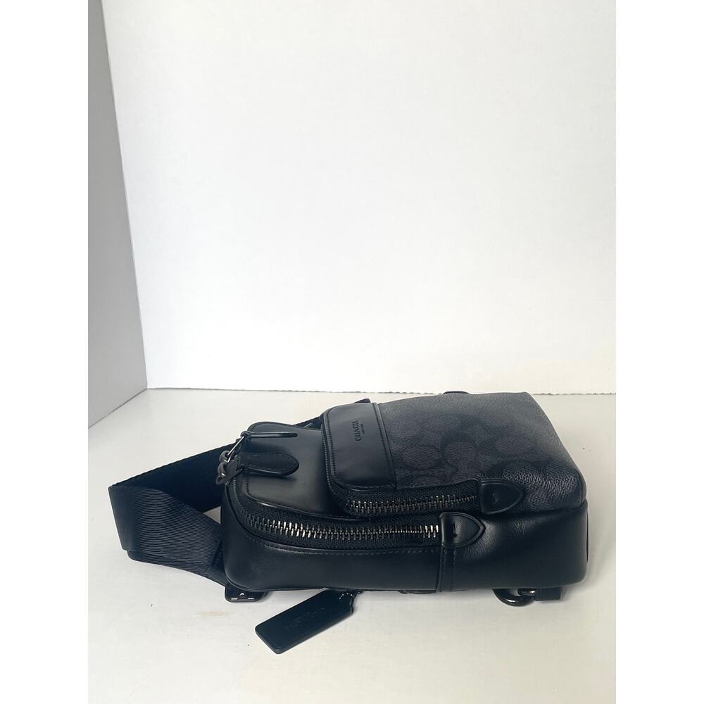 Coach Gotham Sling Pack 13 Signature Canvas Black Leather CC091 Bag - Picture 9 of 16